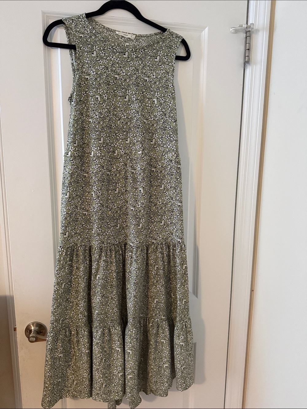 Mango green and white tiered dress open back sz L large